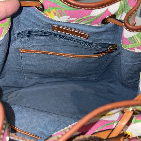 Dooney & Bourke Floral bucket bag shoulder bag daylilies white yellow pink gre - Picture 15 of 16